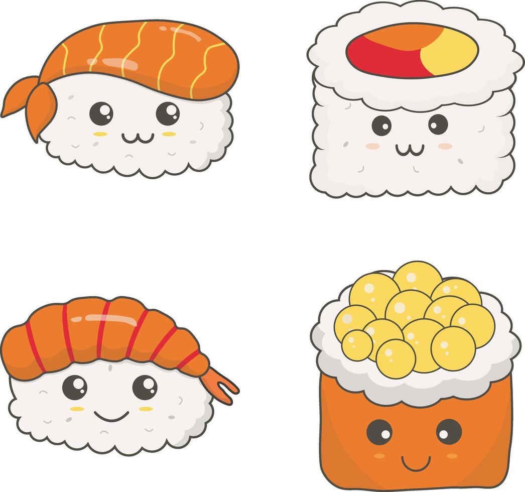 söt sushi illustration i söt tecknad serie design. isolerat vektor ikon