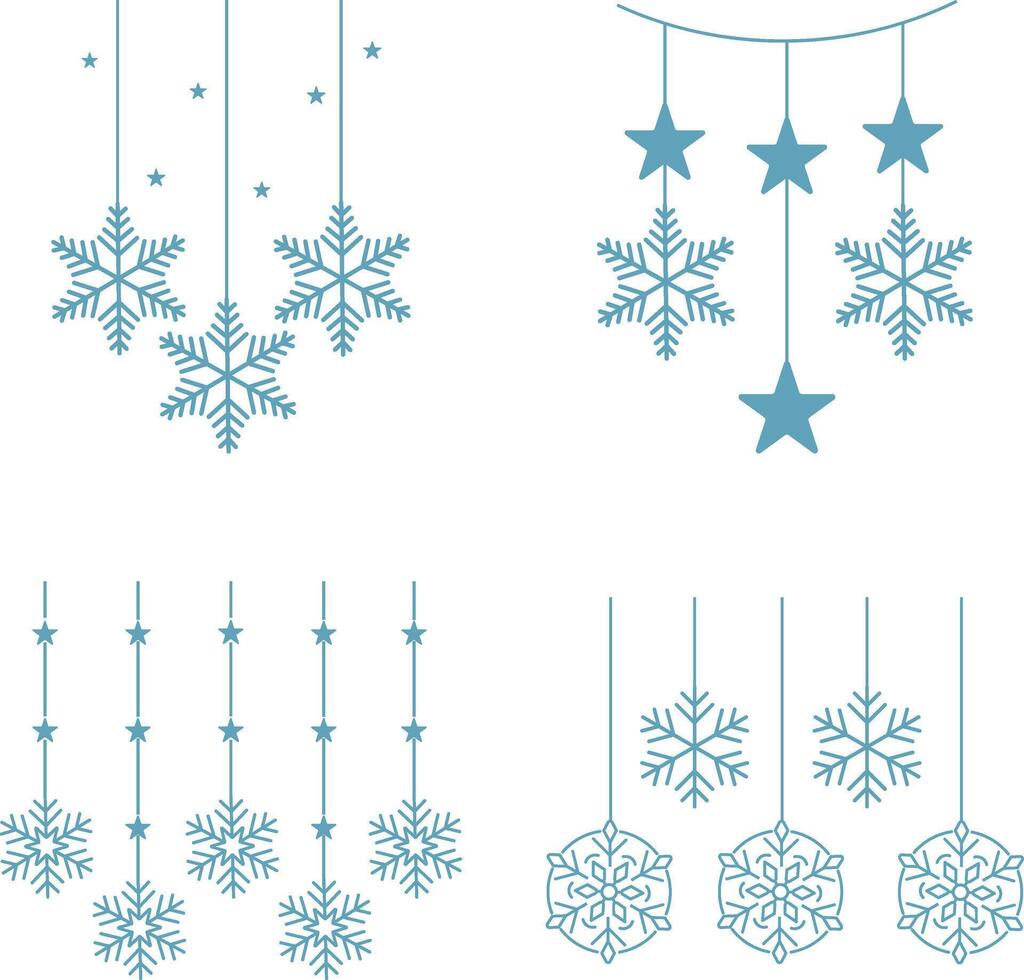 uppsättning av jul snöflingor hängande. prydnad ny år för bakgrund. vektor
