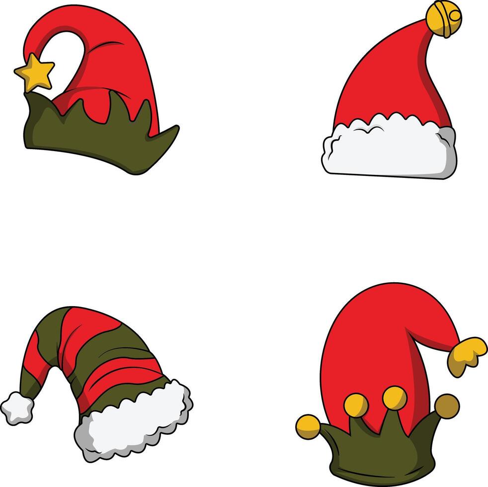 jul santa hatt ikon. färgrik tecknad serie stil. vektor illustration uppsättning