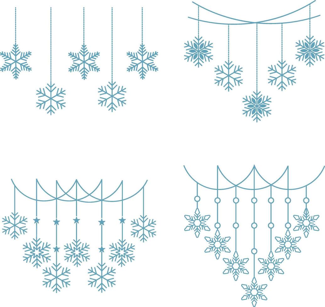 einstellen von Weihnachten Schneeflocken hängend. Ornament Neu Jahr zum Hintergrund. vektor