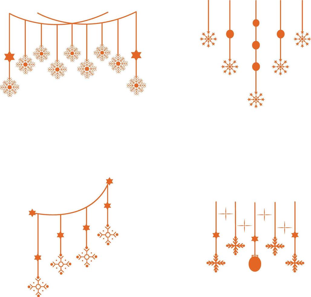 jul snöflingor hängande med platt design och former. isolerat på vit bakgrund, vektor ikon