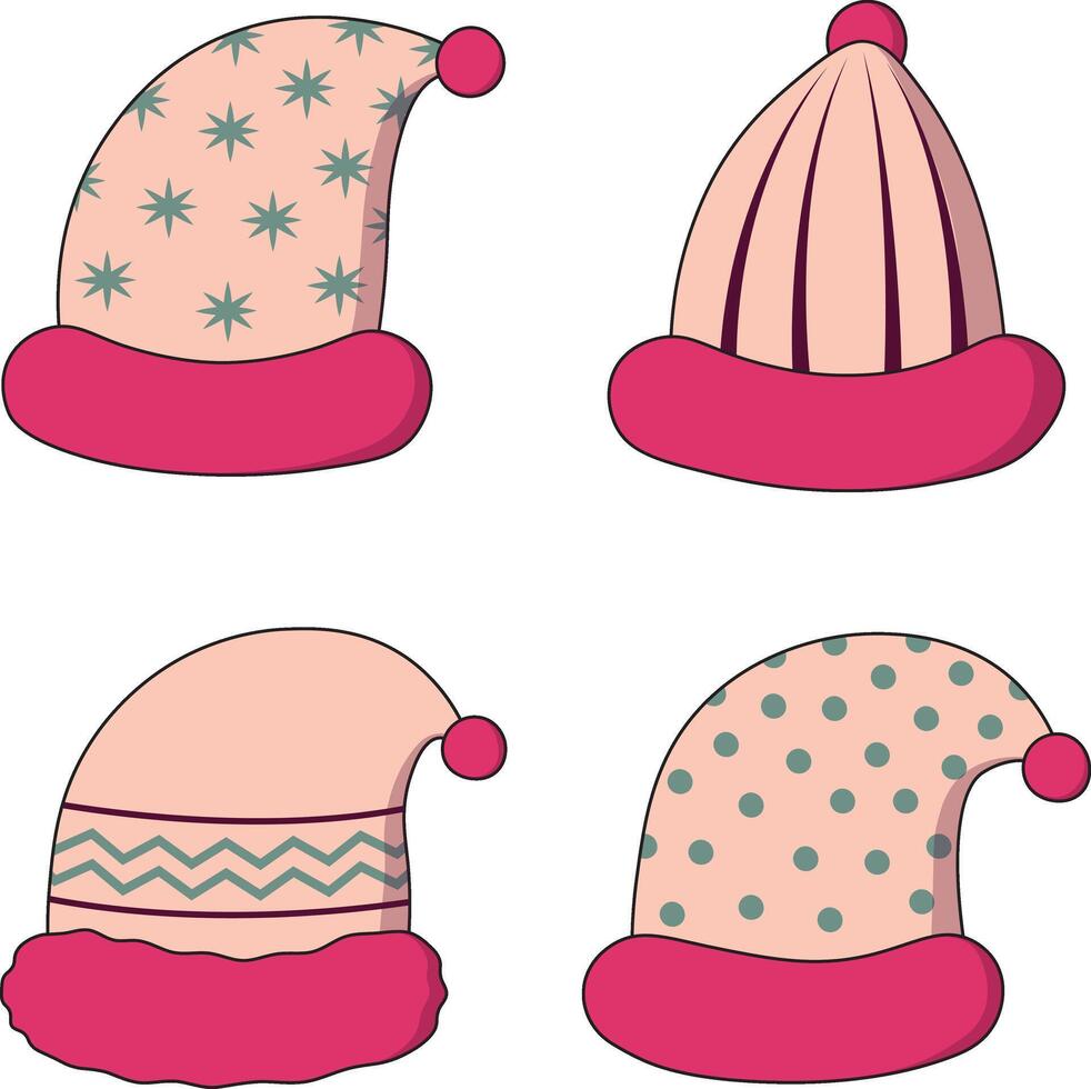 jul santa hatt illustration uppsättning. platt tecknad serie design. isolerat på vit bakgrund vektor