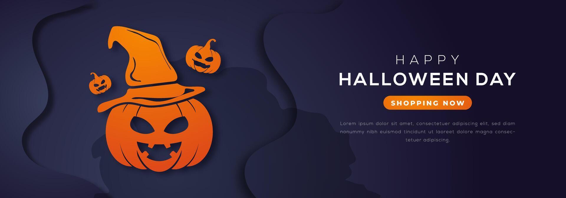 Lycklig halloween dag papper skära stil vektor design illustration för bakgrund, affisch, baner, reklam, hälsning kort