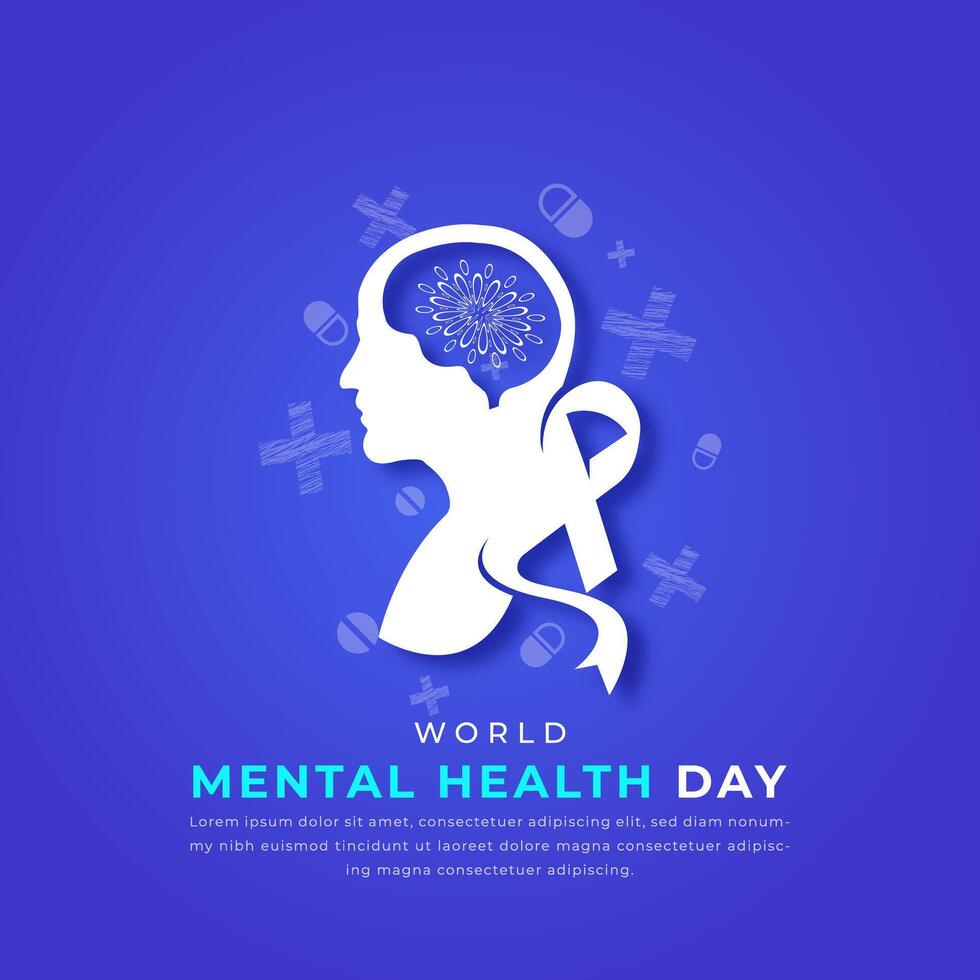 Welt mental Gesundheit Tag Papier Schnitt Stil Vektor Design Illustration zum Hintergrund, Poster, Banner, Werbung, Gruß Karte