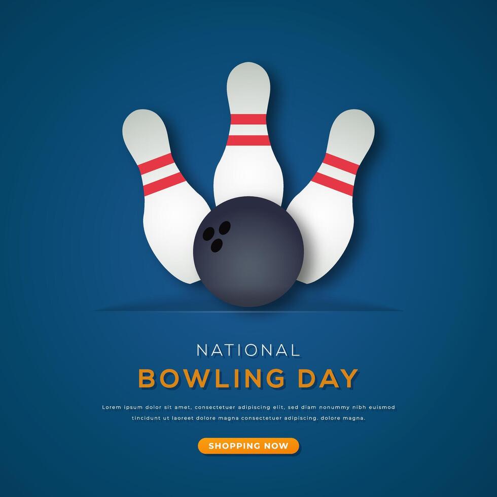 National Bowling Tag Papier Schnitt Stil Vektor Design Illustration zum Hintergrund, Poster, Banner, Werbung, Gruß Karte