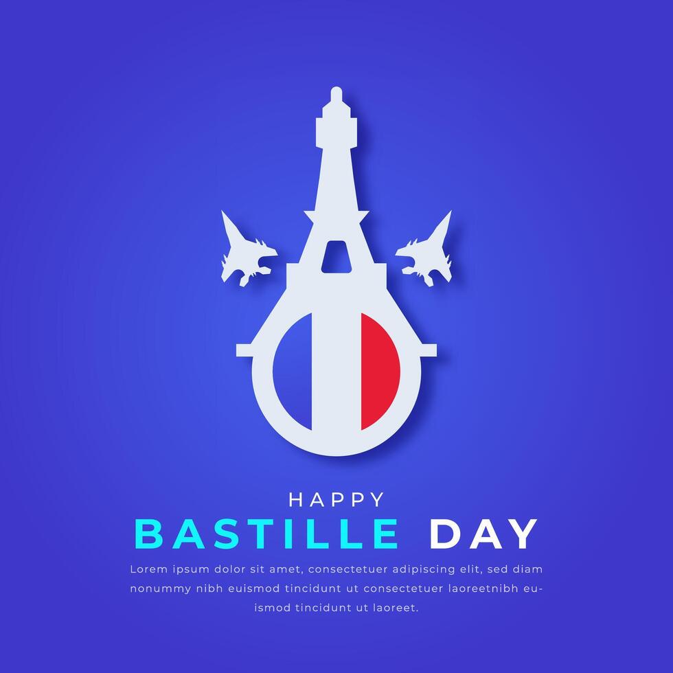 Lycklig bastille dag papper skära stil vektor design illustration för bakgrund, affisch, baner, reklam, hälsning kort