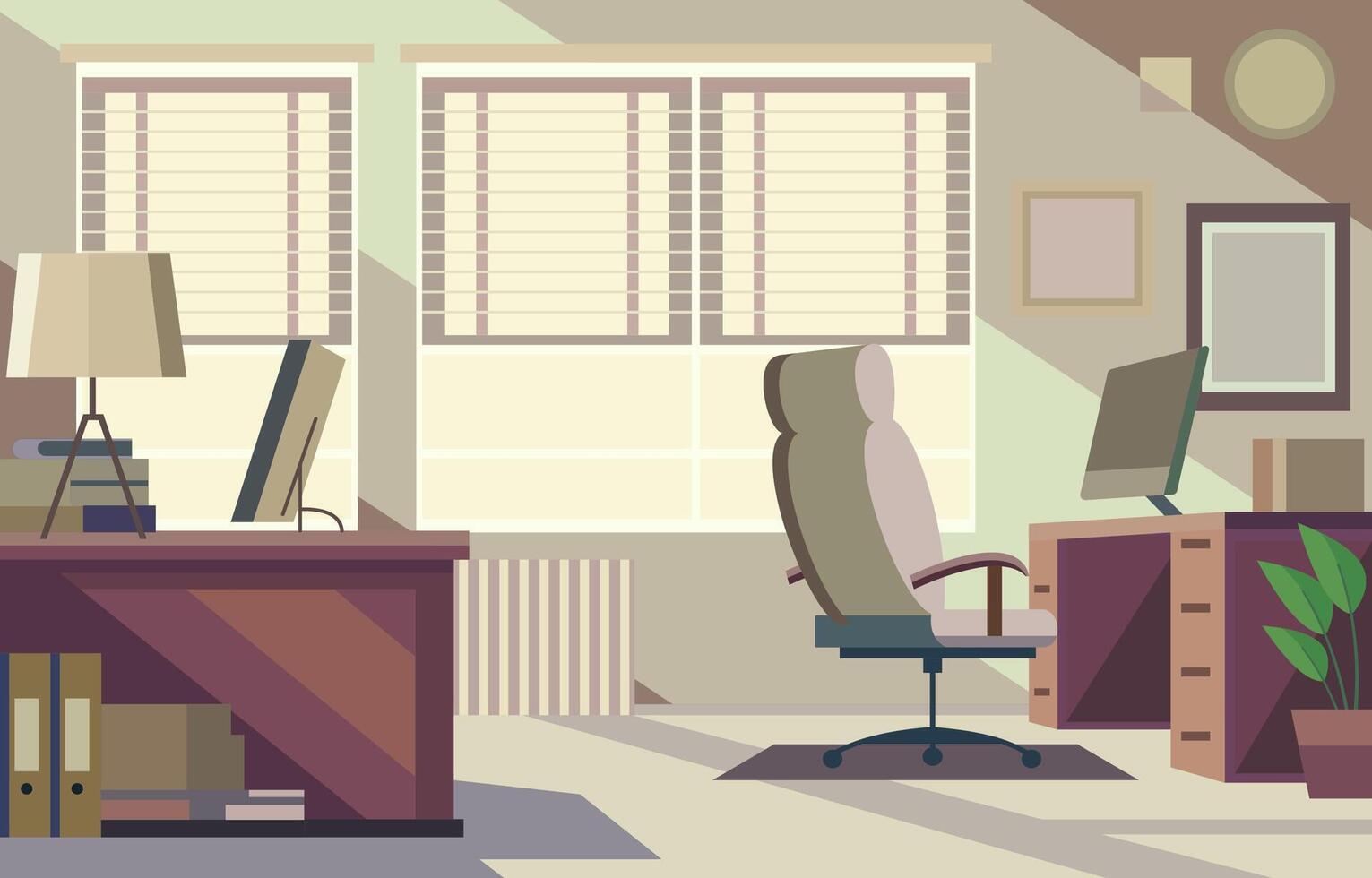 platt design illustration av arbetsplats landskap i de kontor med modern möbel vektor