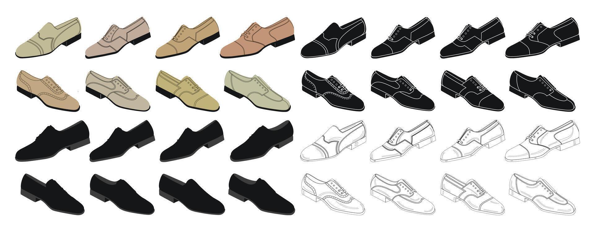 samling av klassisk låg skor för män, killar, Pojkar, isolerat vektor