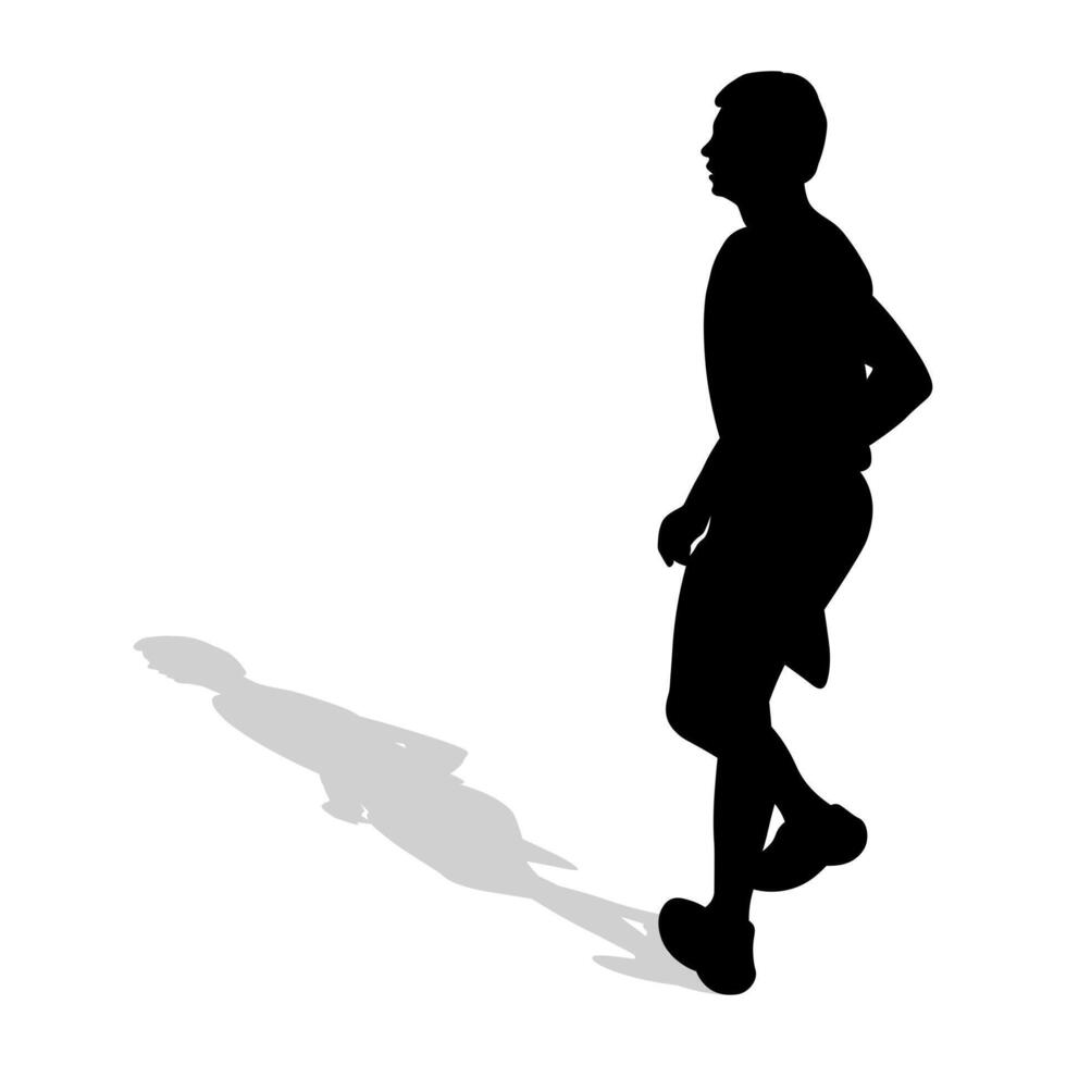 schwarz Silhouette von ein Athlet Läufer mit Schatten. Leichtathletik, Betrieb, kreuzen, Sprinten, Joggen, Gehen vektor