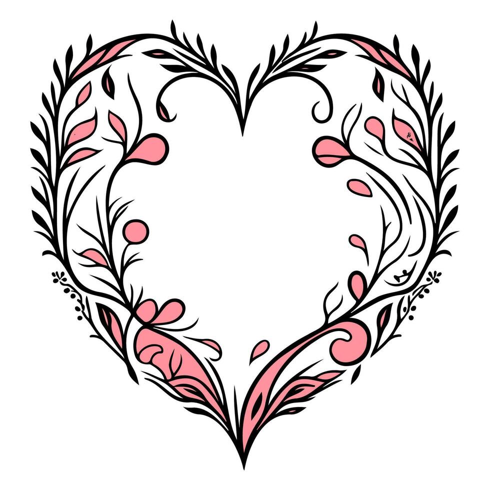 kärlek hjärta prydnad blomma valentine illustration skiss vektor