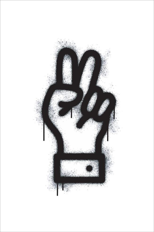 hand symbol, två finger med spray graffiti målad i svart på vit. hand symbol. isolerat på vit bakgrund. vektor illustration