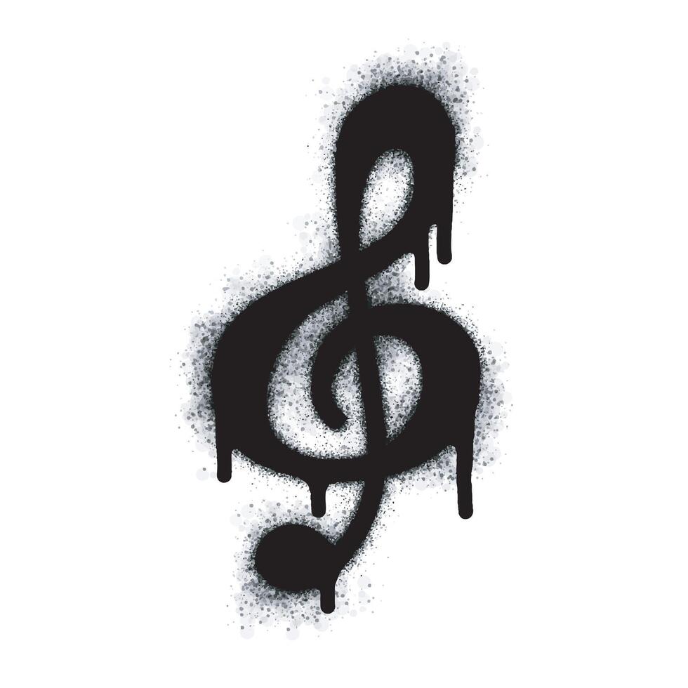 spray graffiti klav tecken målad svart på vit. musikalisk klav symbol. isolerat på vit bakgrund. vektor illustration