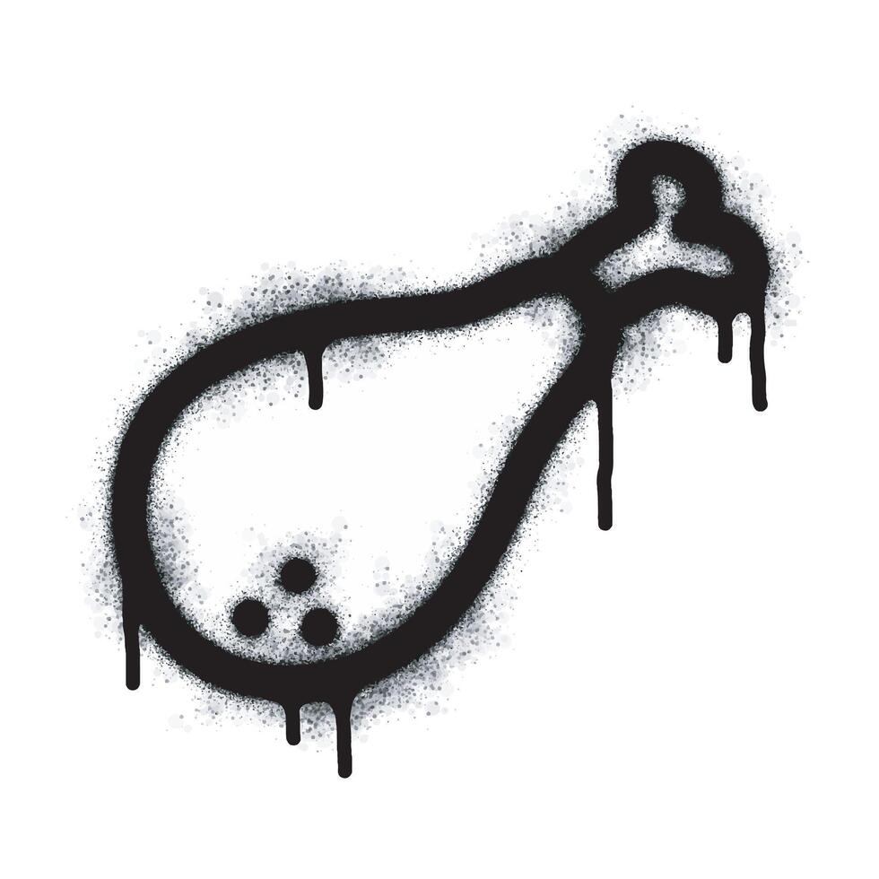 sprühen Graffiti Hähnchen Schenkel Zeichen gemalt schwarz auf Weiß. Symbol von schnell Essen, Fleisch. isoliert auf Weiß Hintergrund. Vektor Illustration