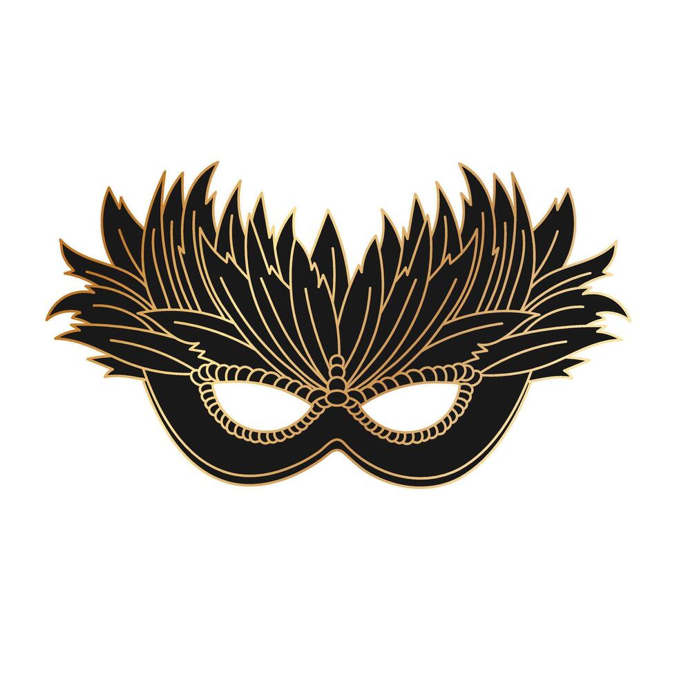 svart och guld maskerad karneval mask, mardi gräs. illustration, elegant design, vektor