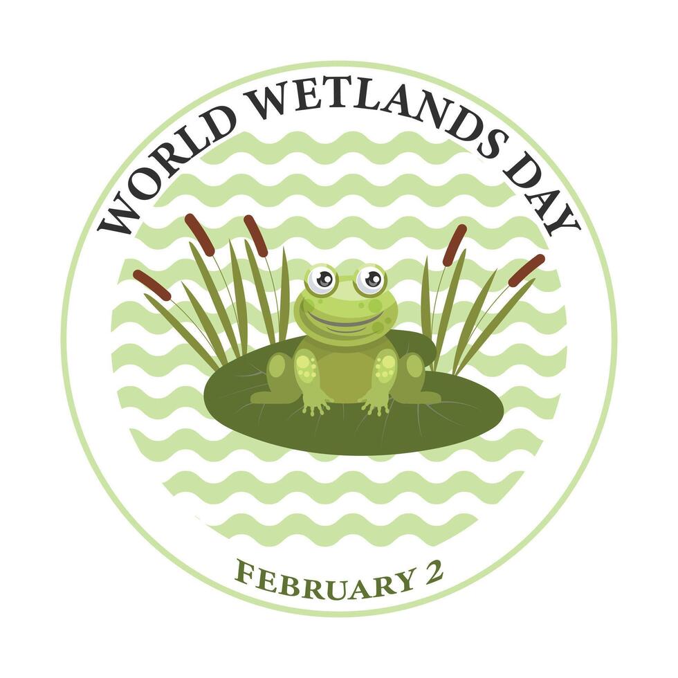 värld våtmarker dag, rolig groda i de träsk. februari 2. congratulation baner, vykort, affisch, vektor