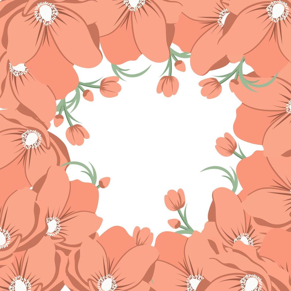 vår ram av blommor och vallmo knoppar, bakgrund för inbjudan, hälsning kort. text. illustration, vektor