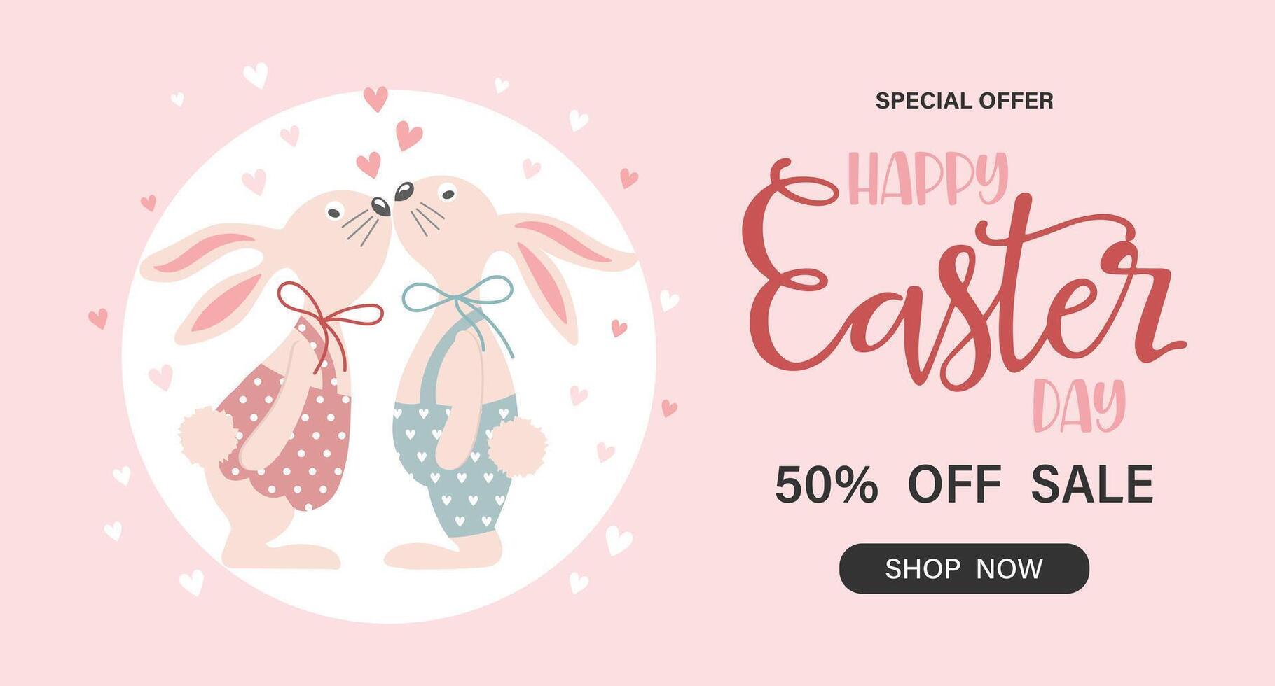 Ostern Tag Verkauf Banner mit ein süß Paar von Liebhaber Hase. Illustration, Vektor
