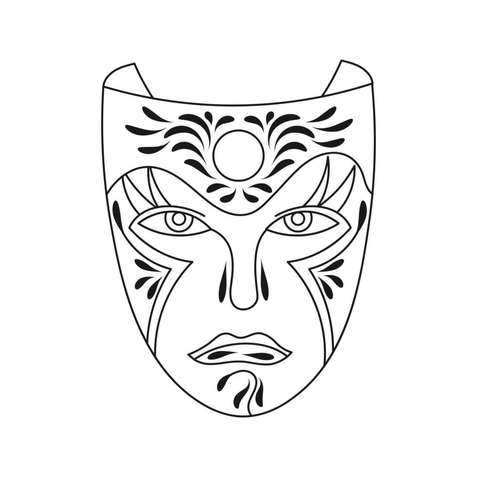 karneval mask, skiss, linje konst. illustration för färg bok, Semester dekor element, vektor