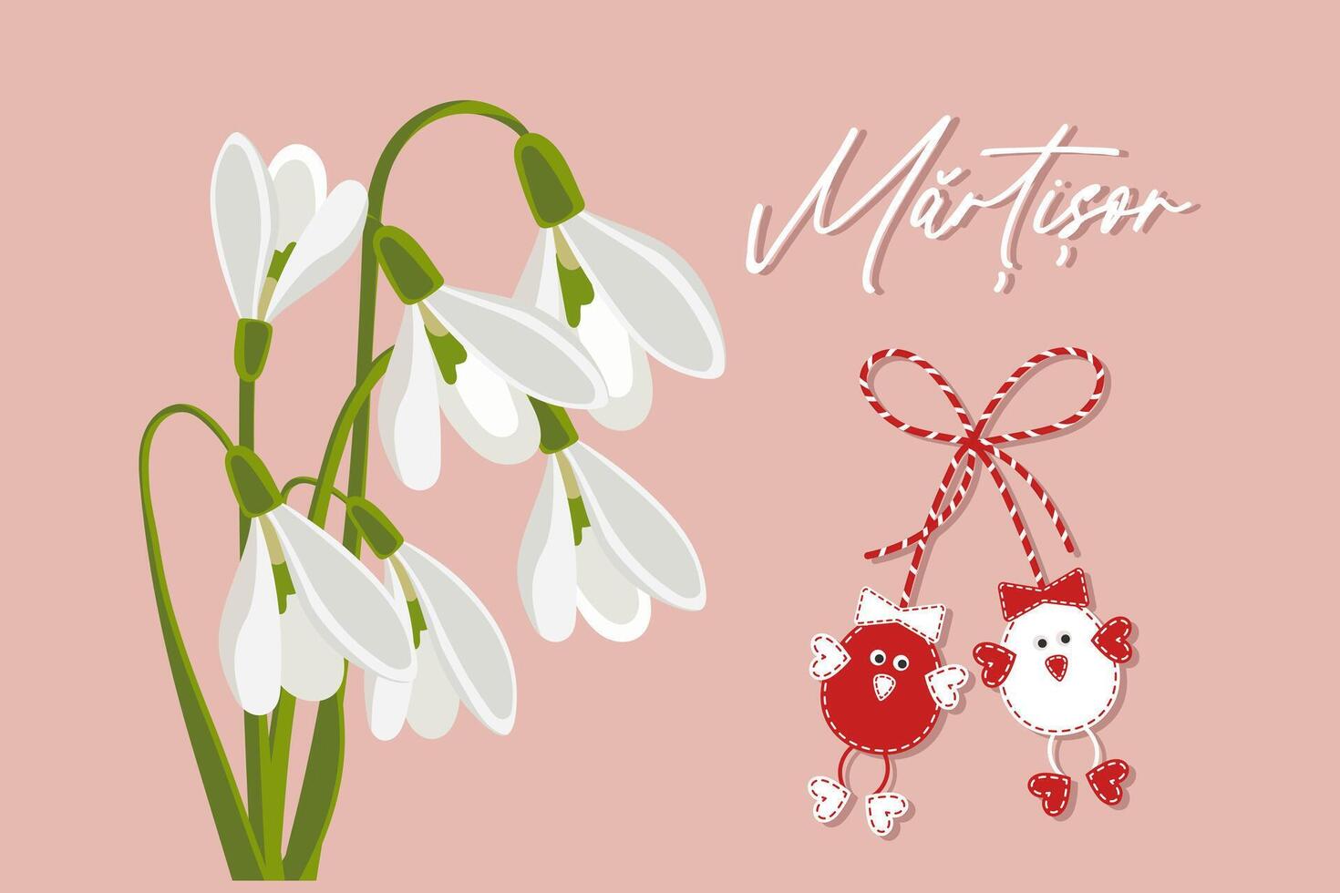 martisor, Moldovan und rumänisch traditionell Frühling Urlaub. Strauß von Weiß Schneeglöckchen. Blumen- Frühling Hintergrund, Postkarte, Vektor