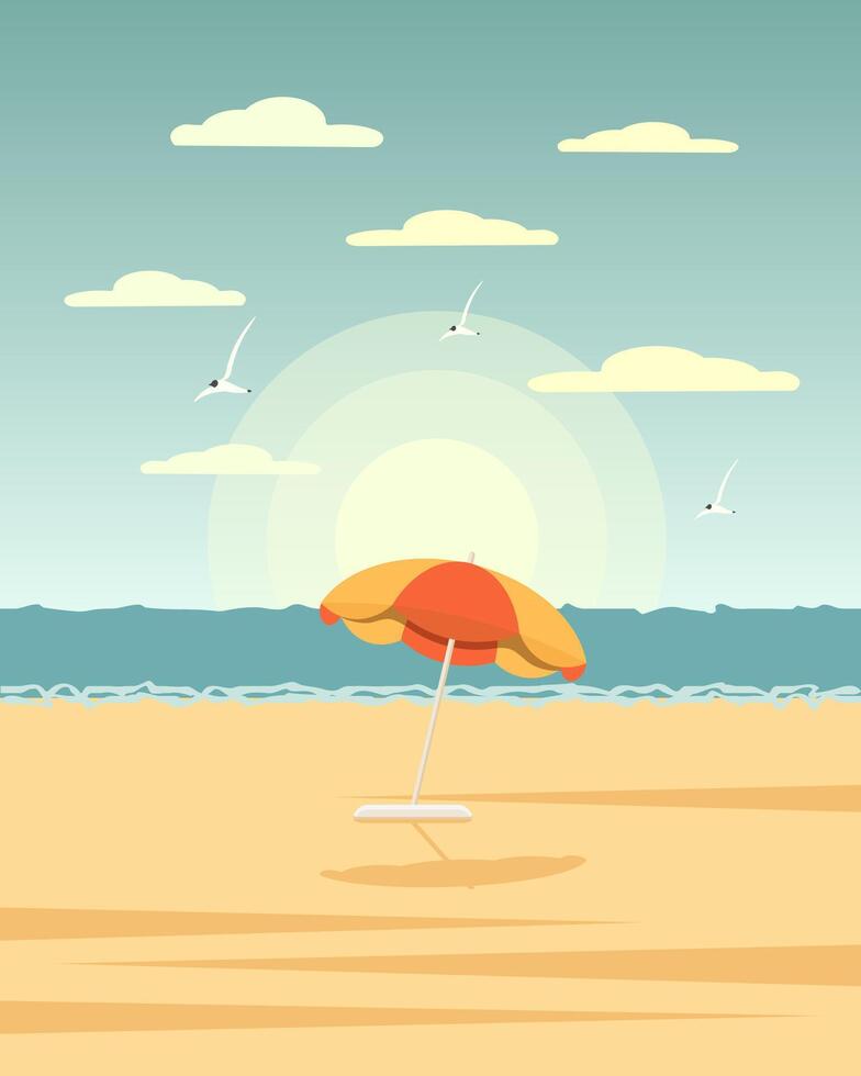 Meereslandschaft, bunt Sonnenschirm auf das Meer Strand. Sommer- Illustration, Vektor
