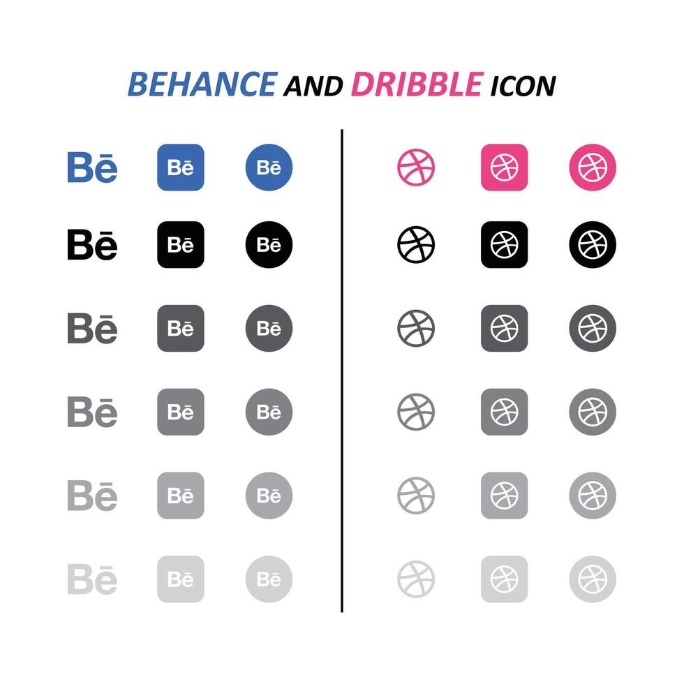 Behance och dribbble ikon för Allt använda sig av - platt stil ikon vektor design