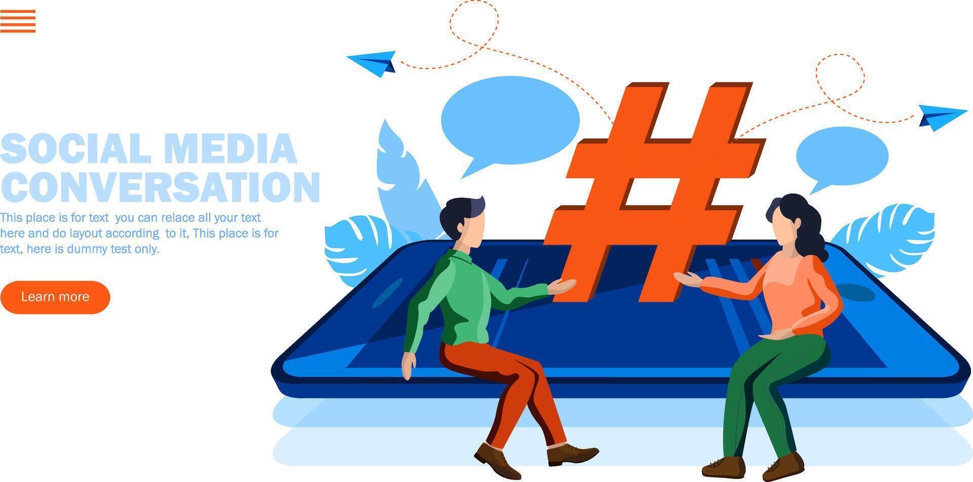 social media konversation med hashtag, social kampanj vektor illustration begrepp