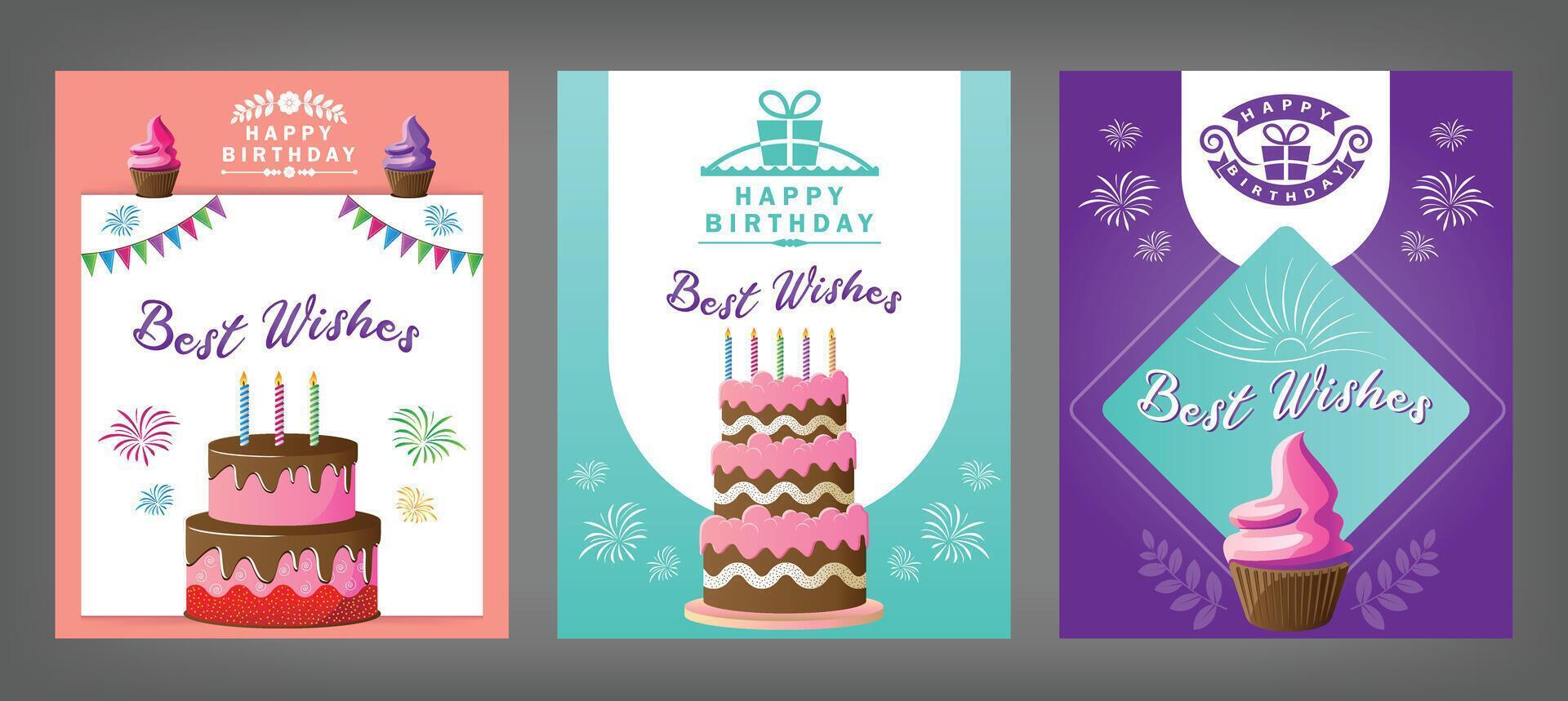 Beste wünscht sich Geburtstag Karten Designs zum Gruß Karte Layout Optionen vektor