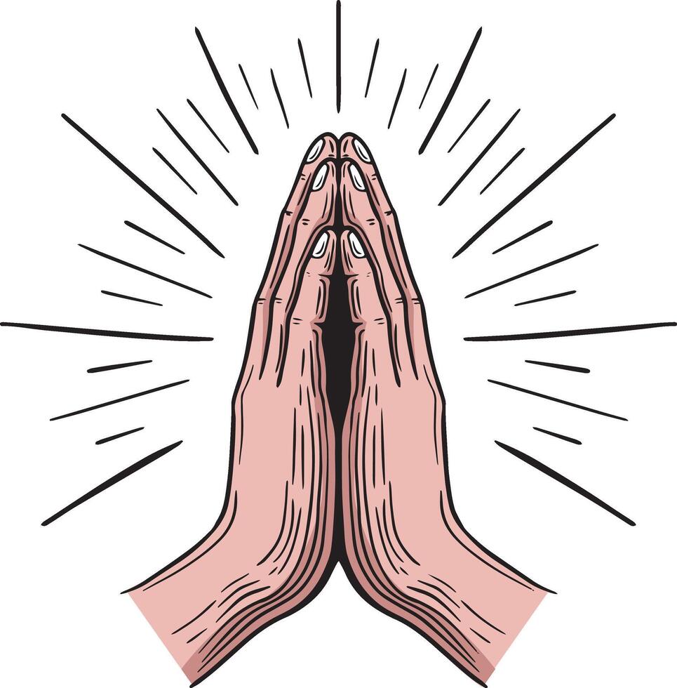 bön- händer hand dragen vektor illustration
