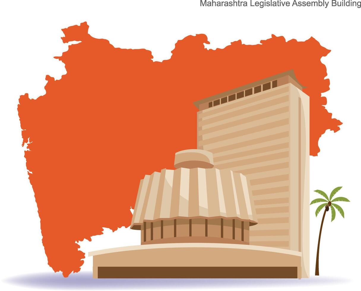 Maharashtra Legislative Versammlung Gebäude mit Maharashtra Karte Vektor
