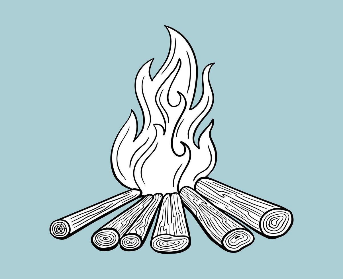 Lagerfeuer Brennholz Flamme Verbrennung, Lagerfeuer Hand gezeichnet Vektor Illustration isoliert