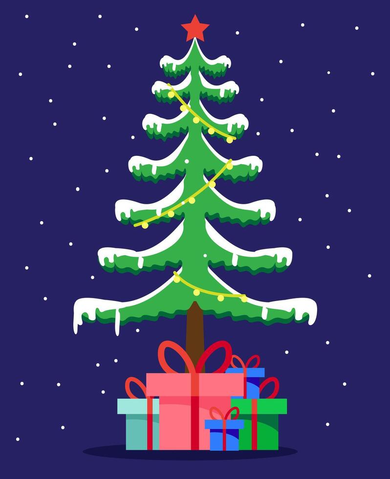 Weihnachten Baum mit Schnee und Geschenke Vektor