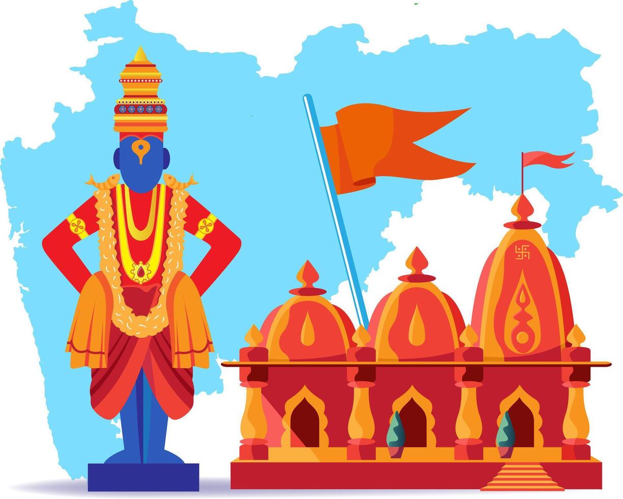 indisk Gud vitthall - pandurang med tempel och maharastra Karta vektor