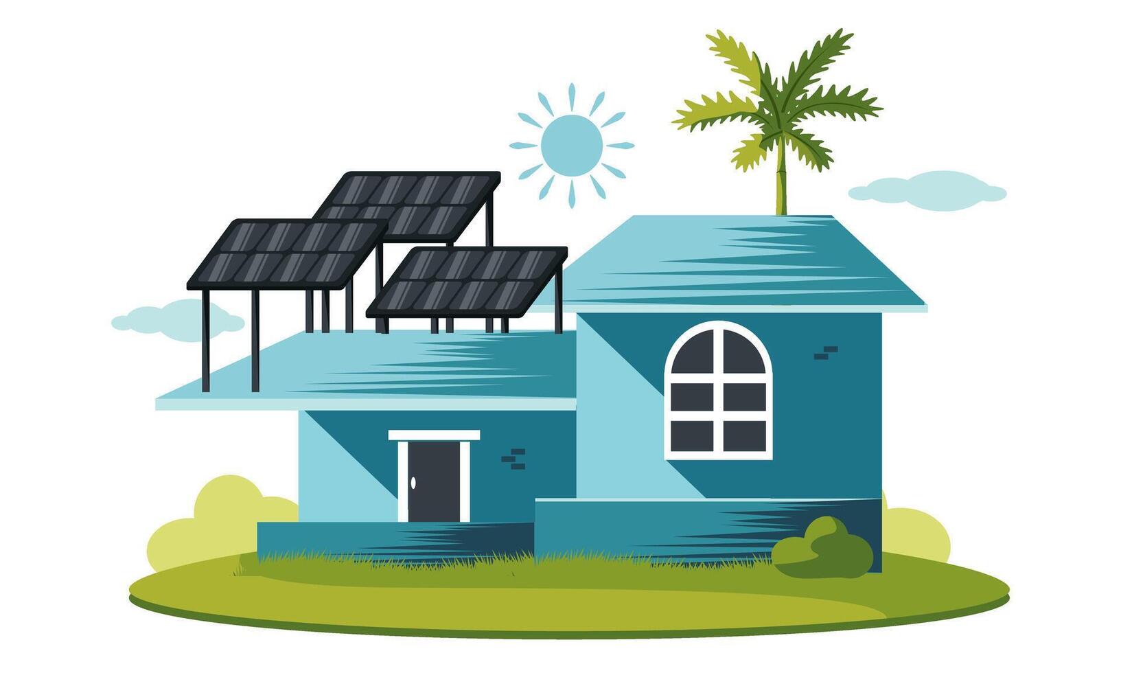 hus med sol- energi panel vektor illustration