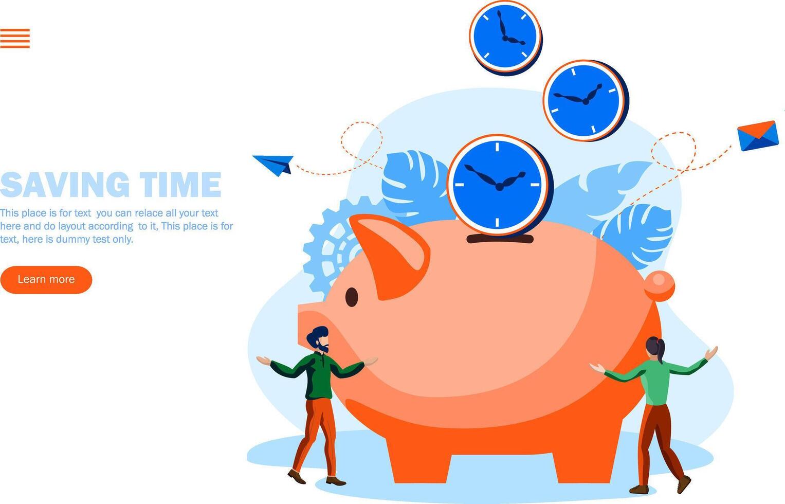 Mannschaft Speichern Zeit mit Schweinchen Bank und Uhren Vektor Illustration Konzept