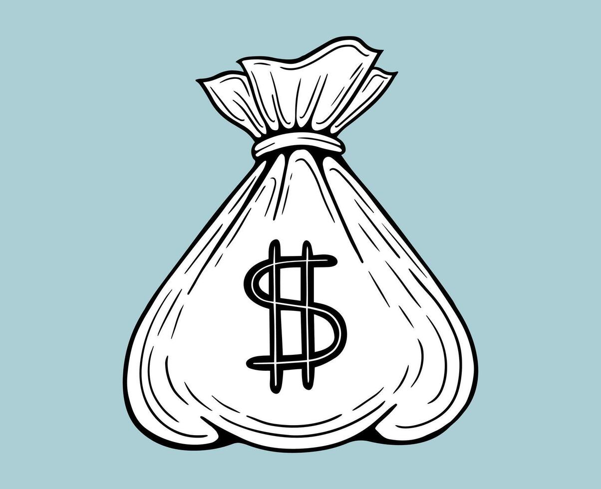 Geld Tasche mit Dollar Zeichen Hand gezeichnet Vektor Illustration isoliert