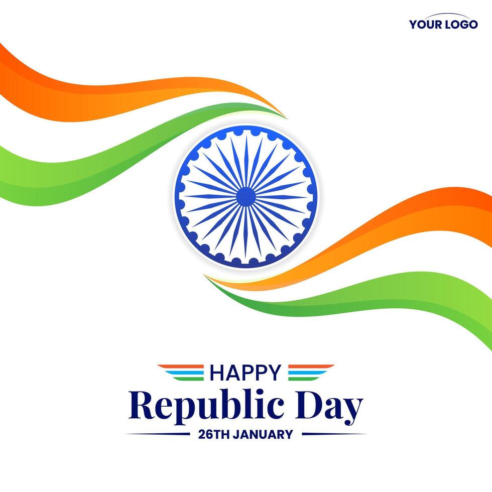 vågig indisk flagga hälsning för Lycklig republik dag av Indien vektor