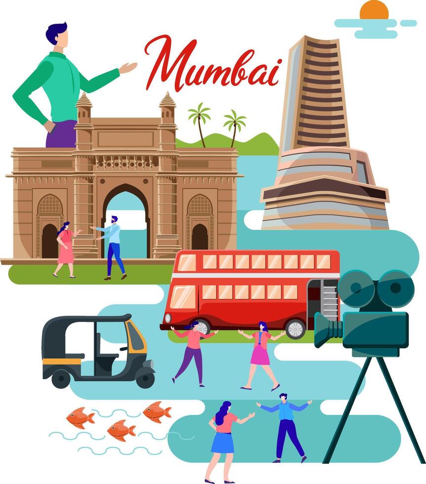 Mumbai Stadt Leben Collage Vektor