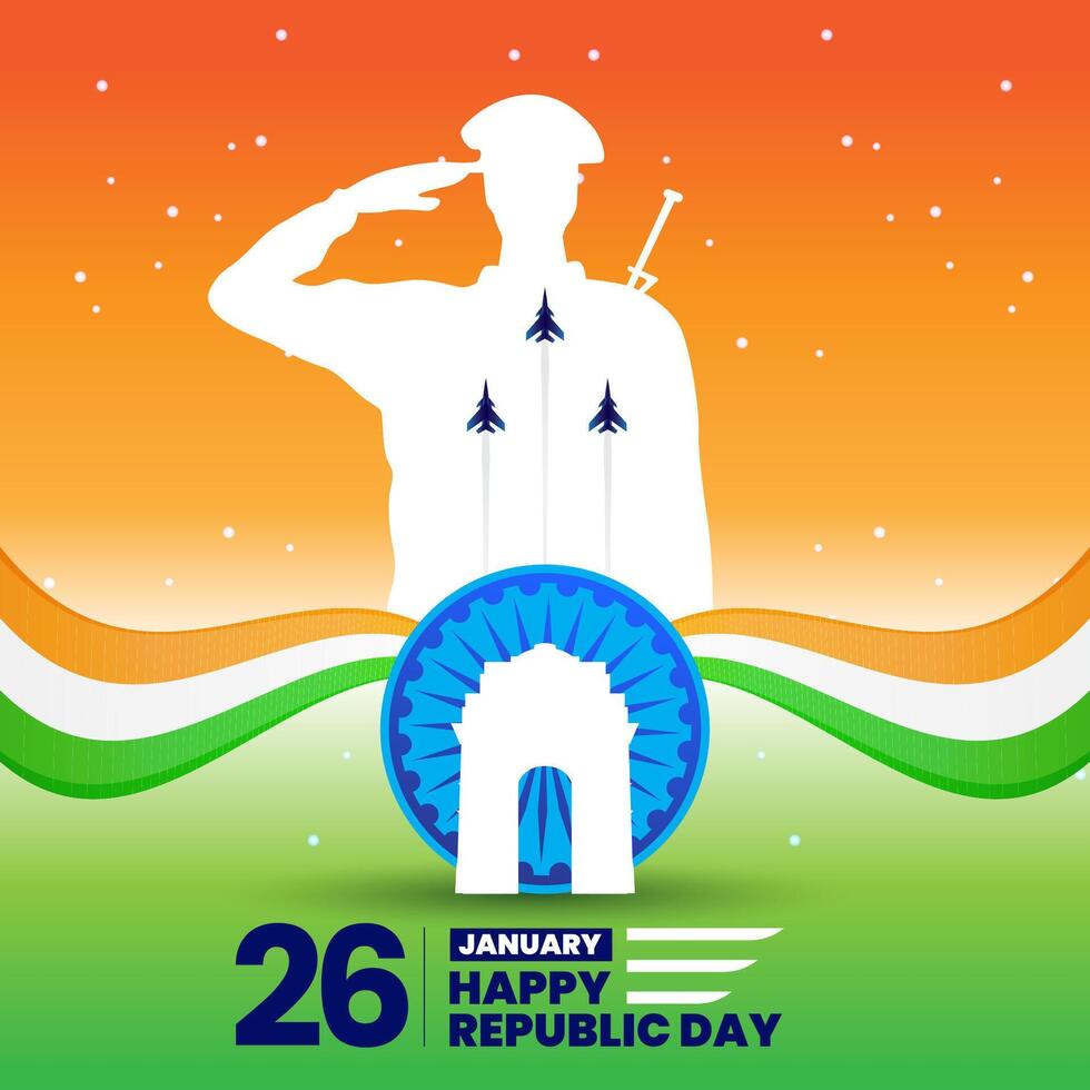 26 Januar Republik Tag von Indien Feier mit indisch Flagge und Soldat Vektor