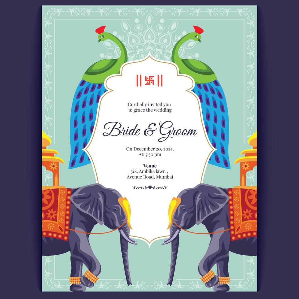 königlich indisch Hochzeit Karte Design, Einladung Vorlage vektor