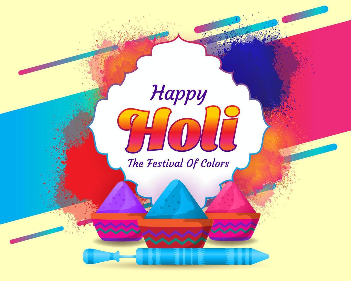 färgrik Lycklig holi hindu festival firande hälsning med Färg stänk vektor