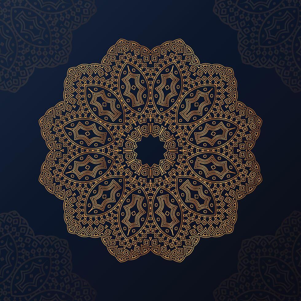 dekoration arab stil mandala mönster på en mörk blå bakgrund. lyxig gyllene mandala vektor. lyx dekoration mandala. lyxig mandala prydnad bakgrund med gyllene mönster. vektor