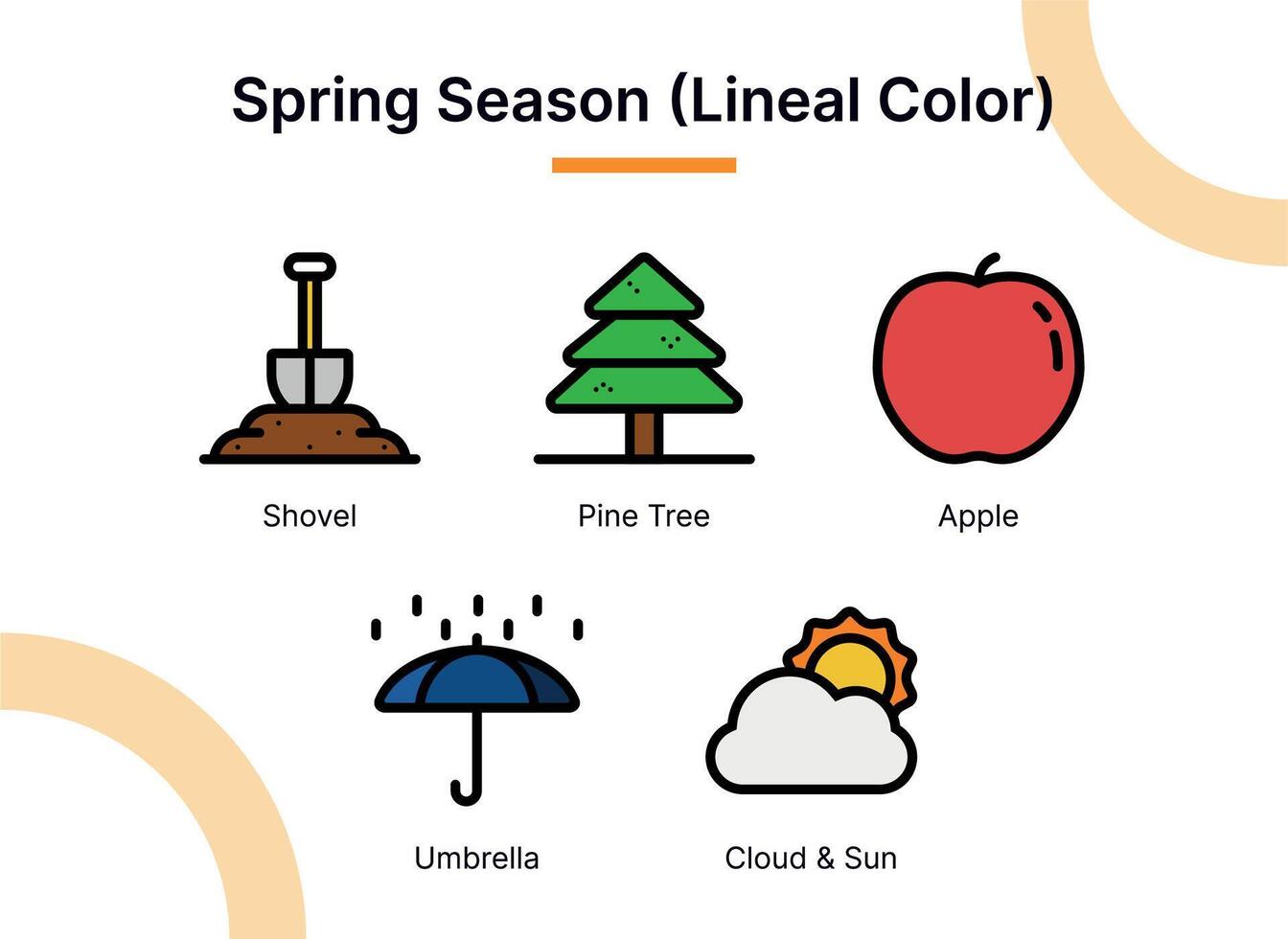 Frühling Jahreszeit Symbol einstellen im geradlinig Farbe Stil geeignet zum Netz und App Symbole, Präsentationen, Poster, usw. vektor