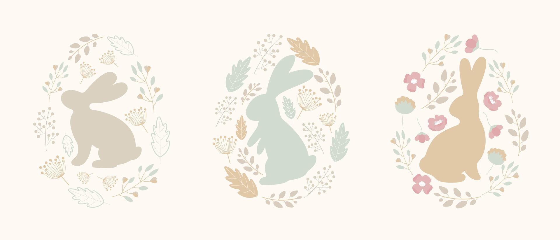 Ostern Karte, Banner mit Kaninchen, Eier, Blumen. Ostern Eier mit ein Muster von Blumen im Volk Stil vektor