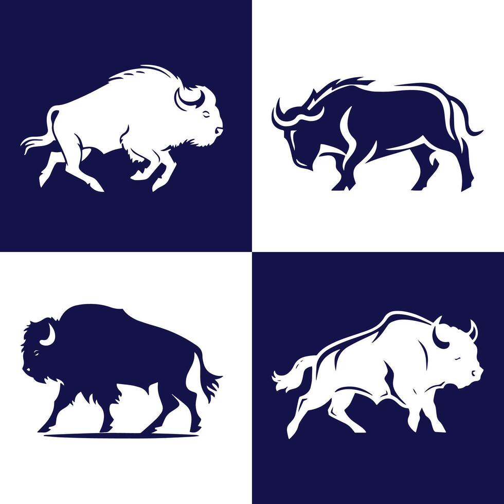 aggressiv Stier Logo Symbol Satz. Prämie Vektor Design Illustration. Blau und Weiß Stier Logo einstellen auf Hintergrund