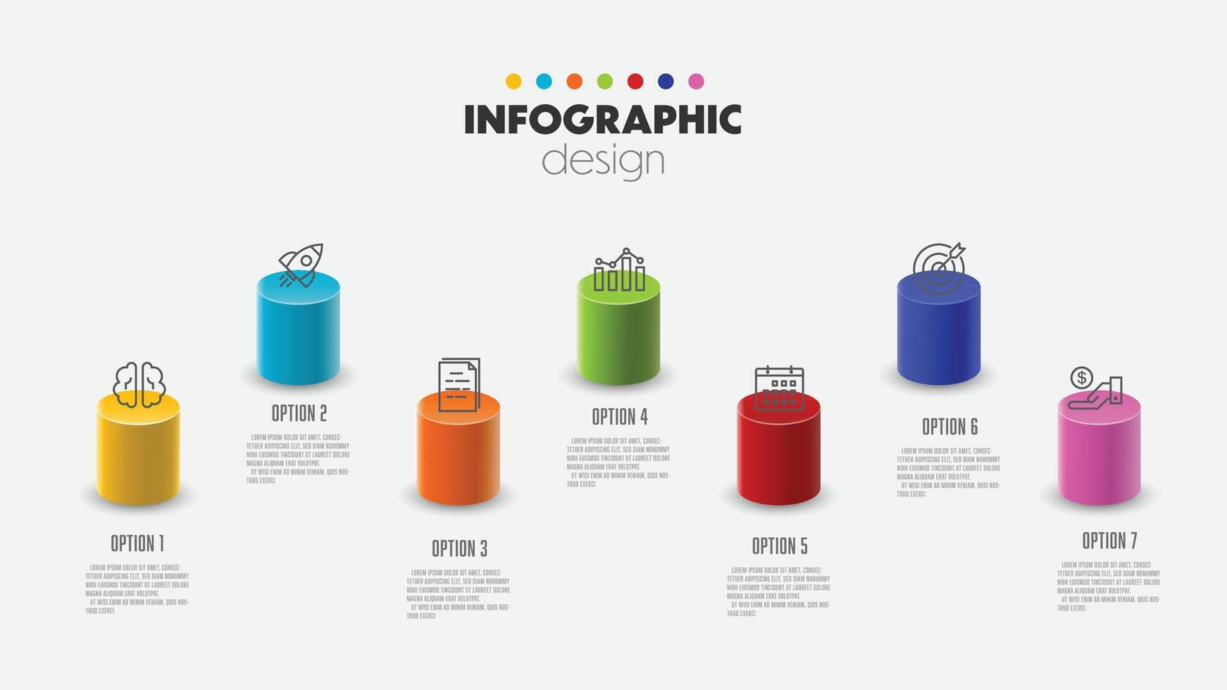 Vektor zylindrisch Zeitleiste zum Infografiken, Vorlage zum Diagramme, Grafiken, Präsentationen und Geschäft Konzept Diagramme mit 7 Optionen.