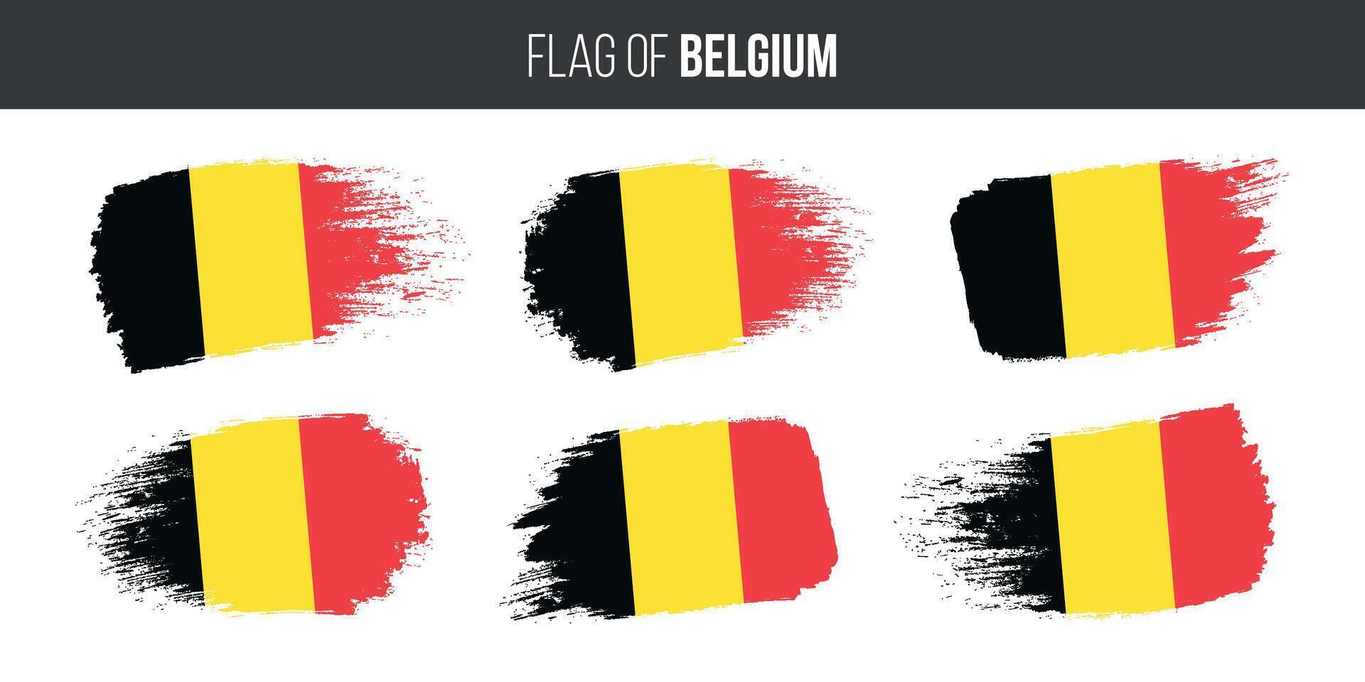 belgien flaggor uppsättning borsta stroke grunge vektor illustration flagga av belgien isolerat på vit