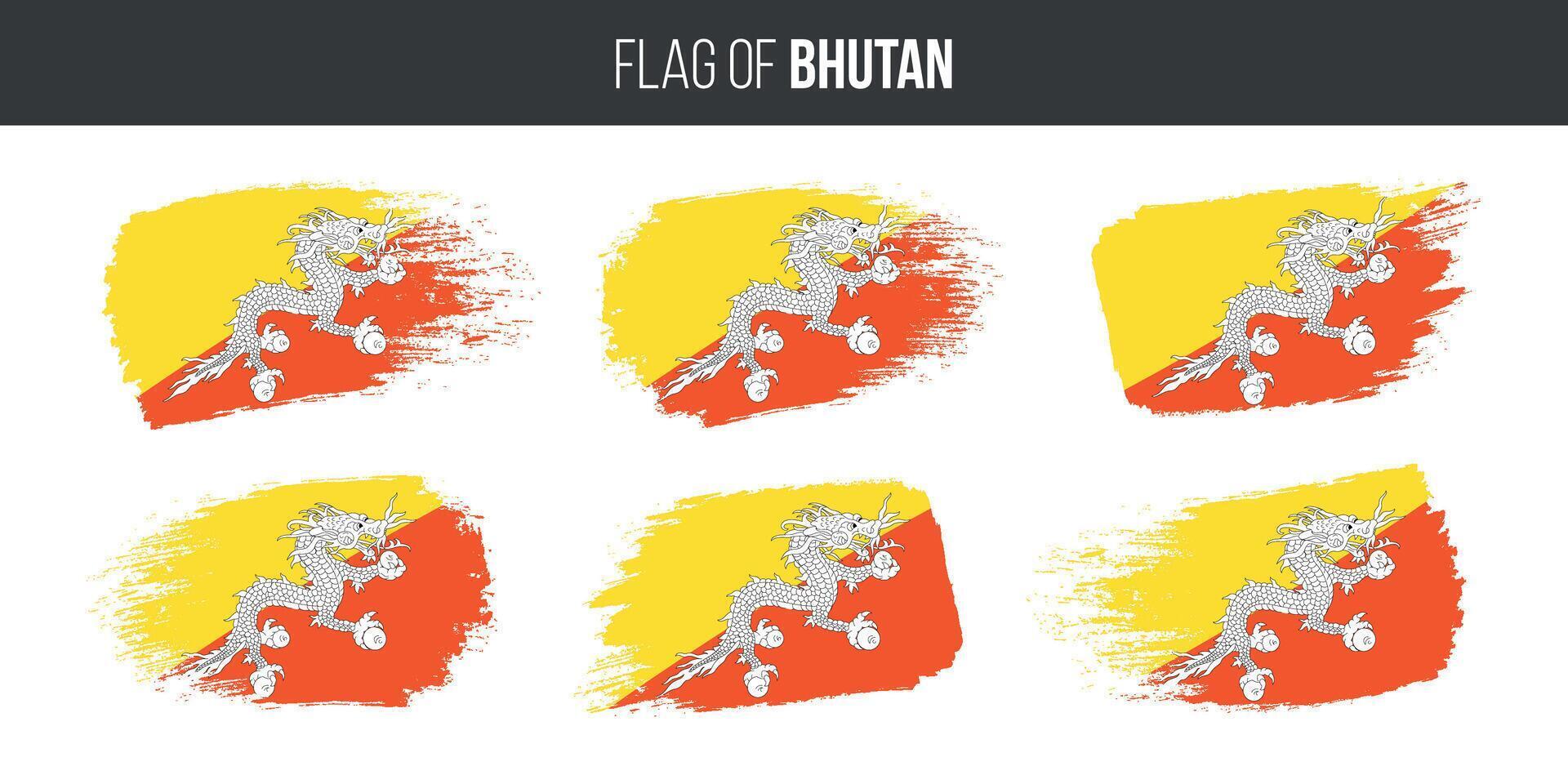 Bhutan Flaggen einstellen Bürste Schlaganfall Grunge Vektor Illustration Flagge von Bhutan isoliert auf Weiß