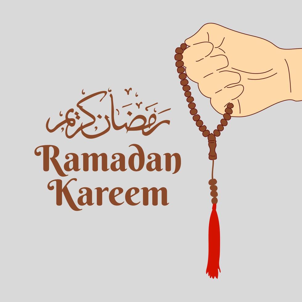 muslimsk hand som håller bönepärlor, dhikr, islam religion be i tecknad platt illustration redigerbar vektor
