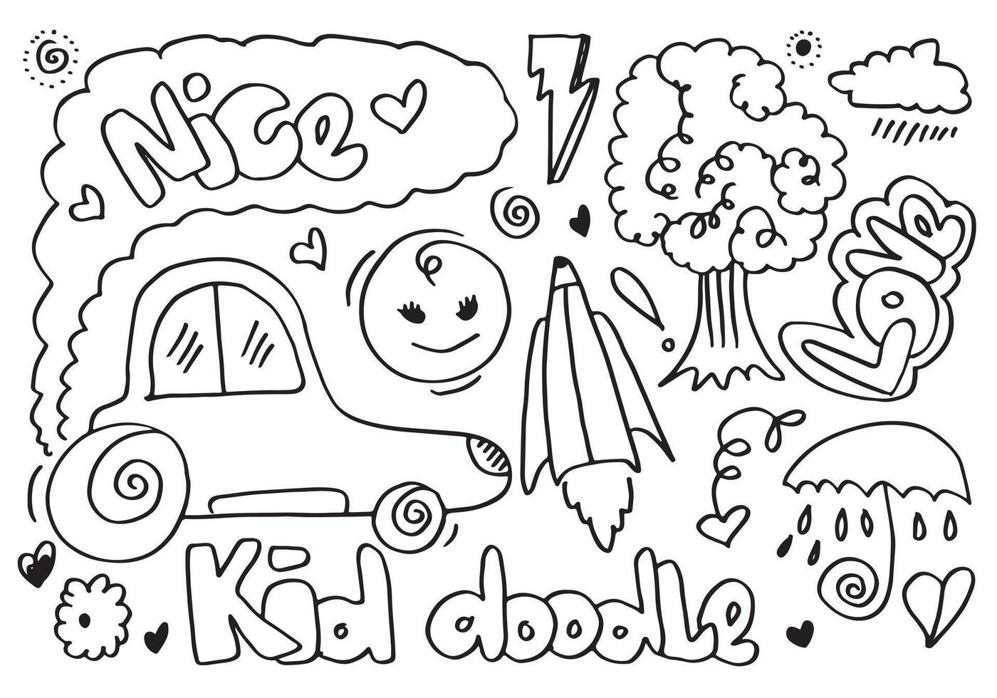 handgezeichnetes süßes gekritzelset auf weißem hintergrund. doodle design elements.doodle kinder für dekoration und farbseite. vektor
