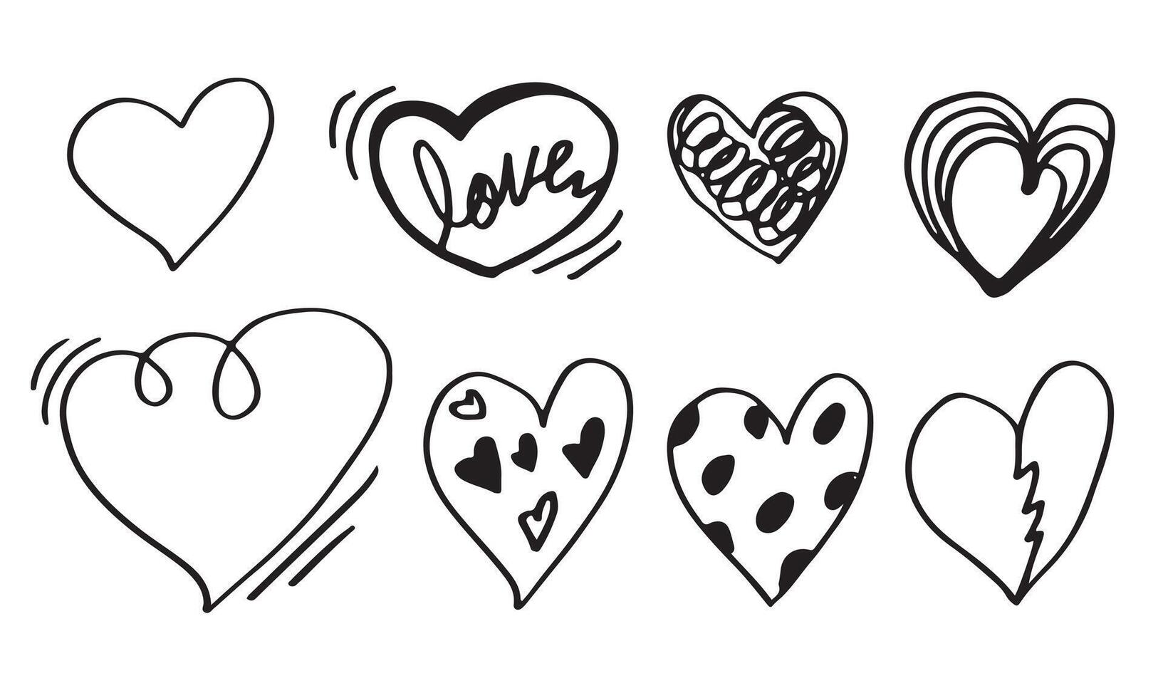 doodle hjärtan, handritad kärlek hjärta collection.vector illustration. vektor